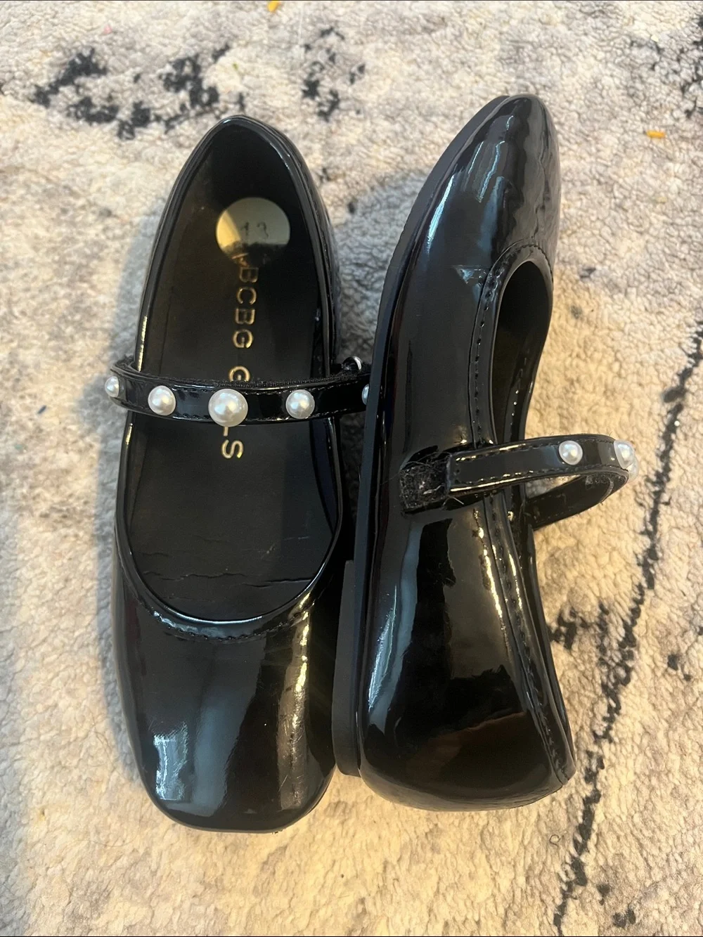 CBG Girls Black Patent Pearl Mary Jane Flats Size 13